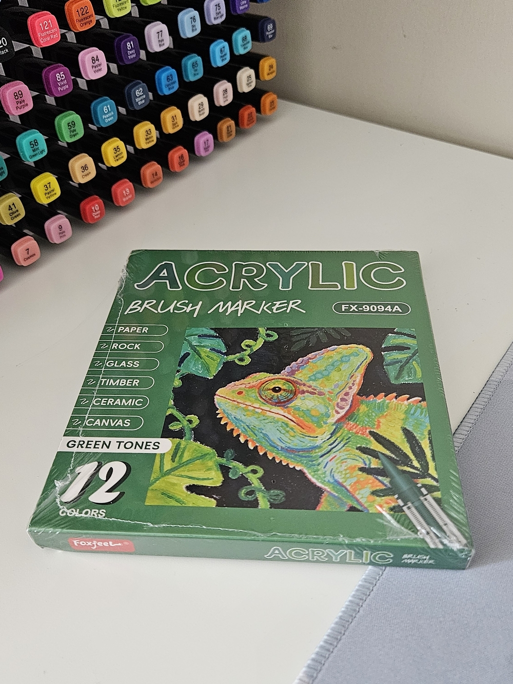 ACRYLIC Brush Marker Set - Green Tones (12 Colors), Factory Sealed
